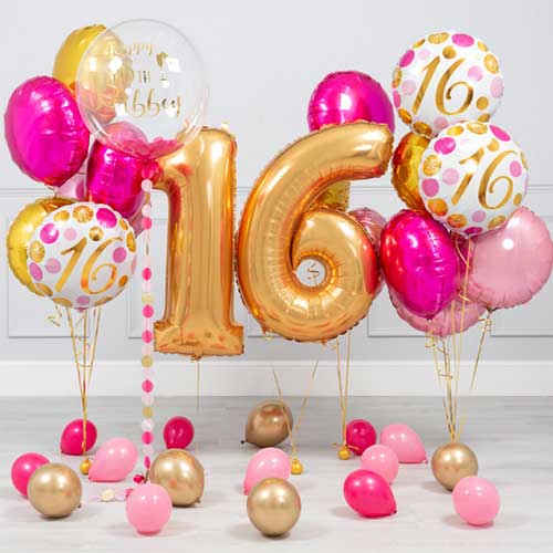 16th Birthday Personalised Bubble Balloon Bouquet