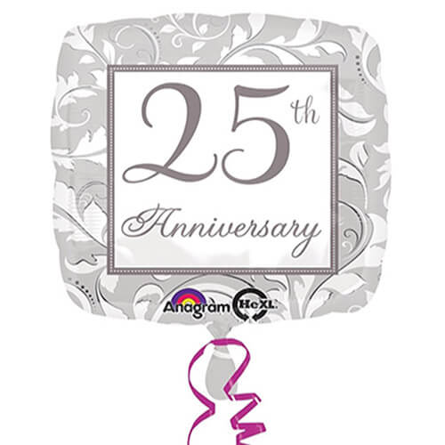 Party Balloons Celebrate 18" Silver Elegant Scroll 25th Anniversary Foil Balloon S40