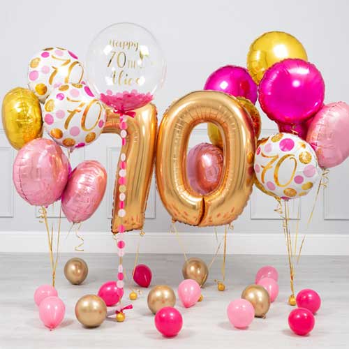 70th Birthday Party Gold Number Balloon Bouquet