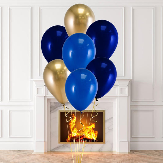 Gold And Blue Plain Latex Balloon Bouquet