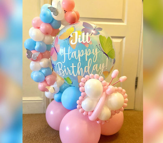 HBD Butterfly Theme Cluster Balloon Bouquet