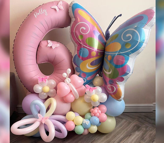 6th Birthday Butterfly Theme Cluster Balloon Bouquet