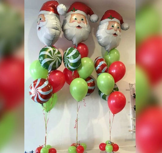 Christmas Theme Santa Head And Candy Swirl Balloon Bouquet