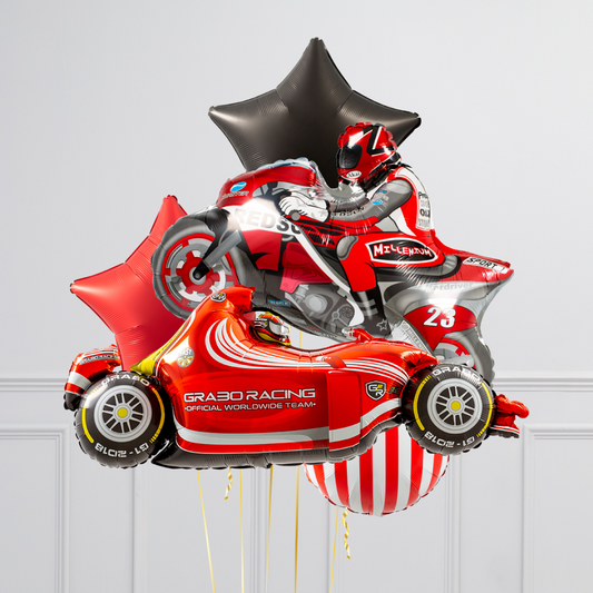 Racing Bike And Cars Balloon bouquet