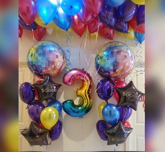 3 Number Rainbow Disco Balloon Bouquet