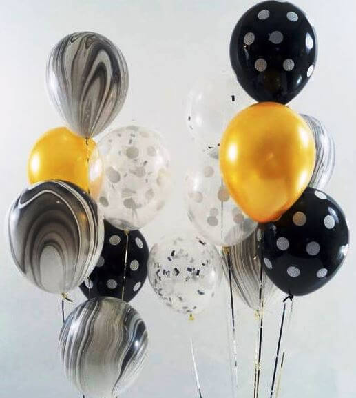 Party Balloons Black Marble With Polka Dot Balloon Bouquet