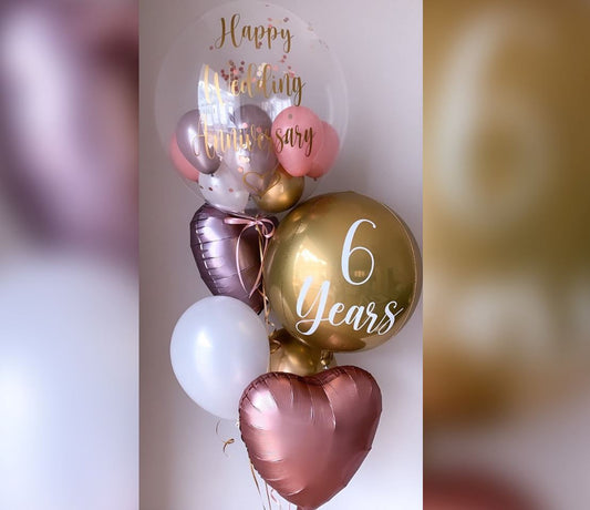 6th Anniversary Bubble And Hearts Balloon Bouquet