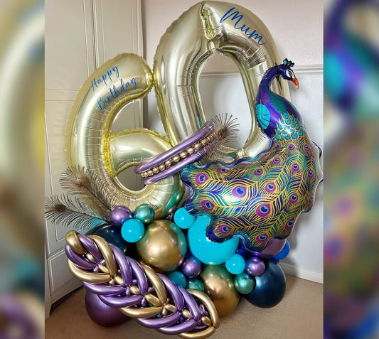 60th Birthday HBD Mom Peacock Theme Balloon Bouquet