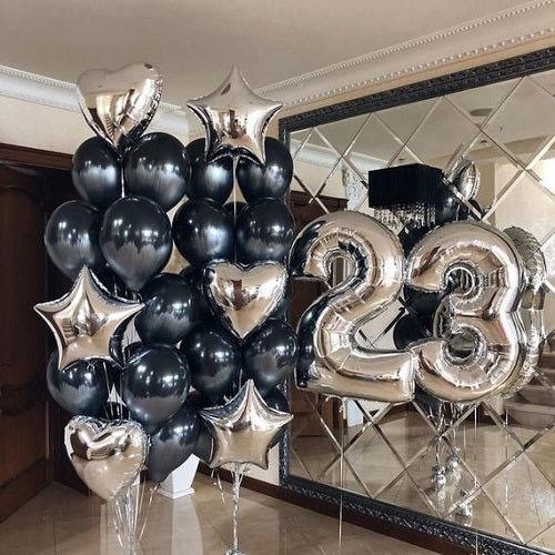 Party Balloon Silver Black theme 23 Birthday Helium Balloons Bouquet-6