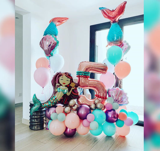 5th Birthday Enchanting Mermaid And Mermaid Sequin Tail Theme Balloon Bouquet