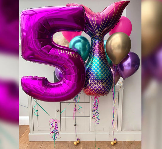 5th Birthday Mermaid Sequin Tail Balloon Bouquet