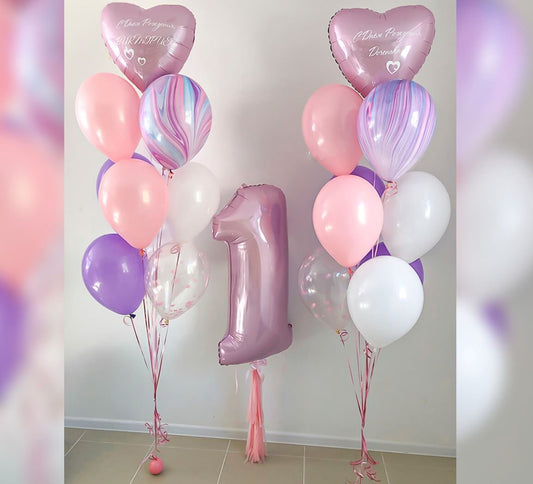 "1" Number Pink Theme Balloon Bouquet