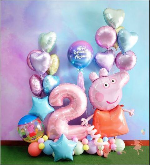 Heart & Star Peppa Pig Balloon Bouquet