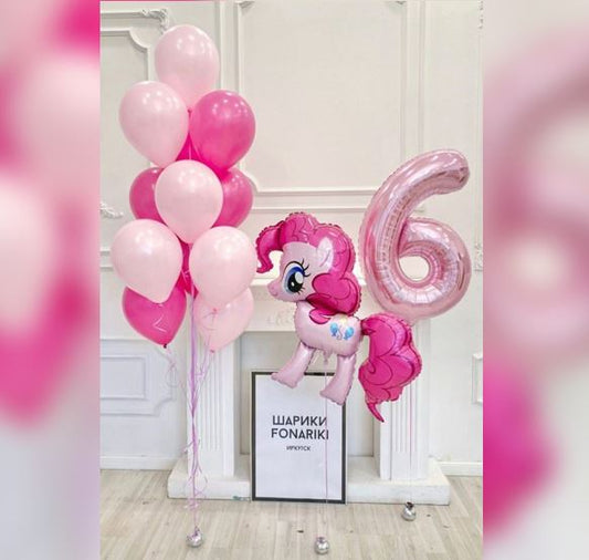 6 Number Little Pony Pinky Pie Balloon Bouquet