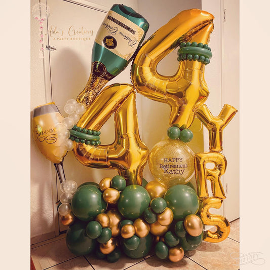 Retirement Theme Champagne Bottle Bubble Cluster Balloon Bouquet