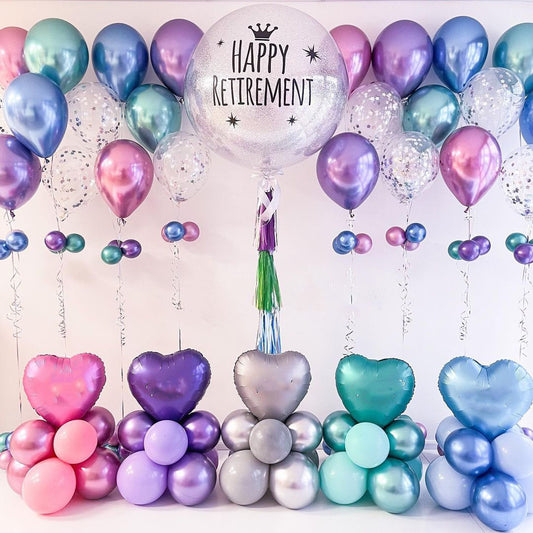 Happy Retirement Theme Personalized Bubble And Hearts Balloon Bouquet