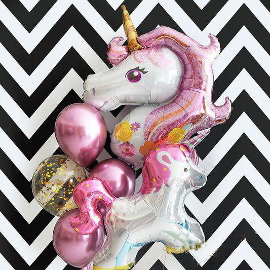 Magical Unicorn Theme And Chrome Balloon Bouquet