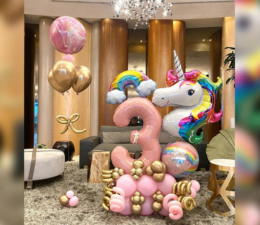 3rd Birthday Magical Unicorn Theme Cluster Balloon Bouquet
