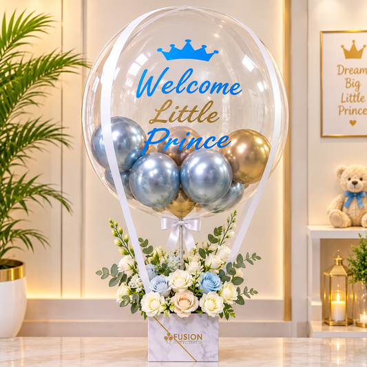 New Born Baby Boy Balloon with Artificial flowers