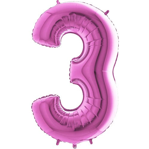 Party Balloon Fuxia Number (3) Foil Balloon 
