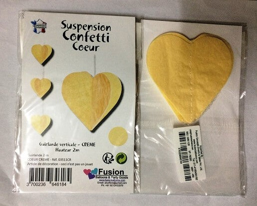 Party Balloons Yellow Creme Color Heart Paper Garland 2M