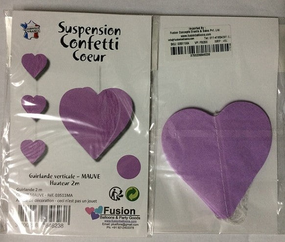 Party Balloon Lilac Heart Paper Garland 2M