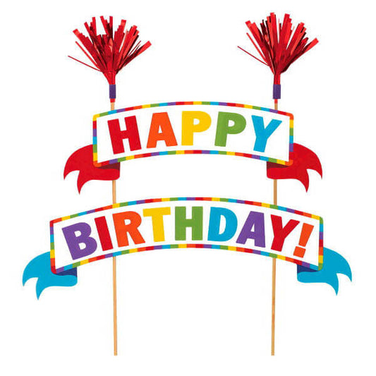 Party Balloon Multicolor Happy Birthday Banner Cake Topper