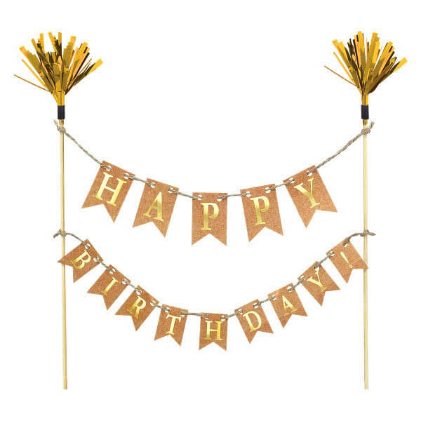 Party Balloon Gold Happy Birthday Pennant Banner Cake Topper