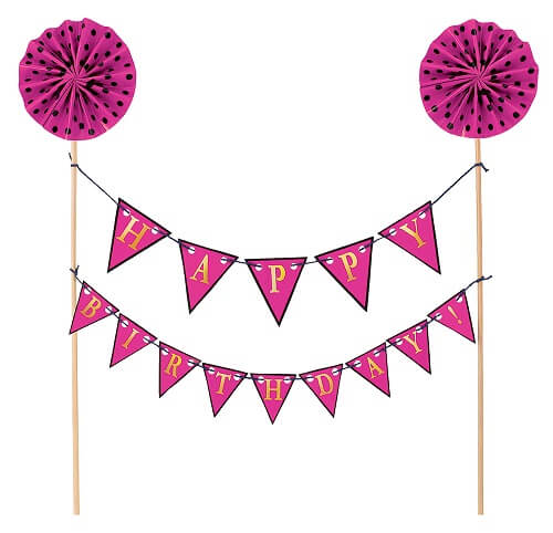 Party Balloon Pink Happy Birthday Pennant Banner Cake Topper
