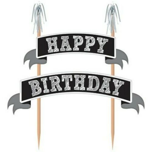 Party Balloon Cake Pick Happy Birthday Black