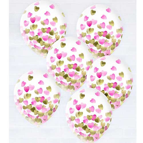 Metallic Gold &amp; Pink Heart Confetti Balloons, 24in, 2ct