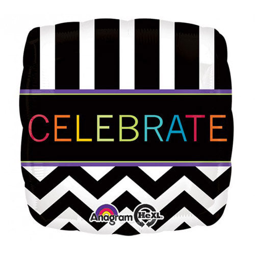 Party Balloons Square Chevron &amp; Stripes Celebrate Foil Balloon S40
