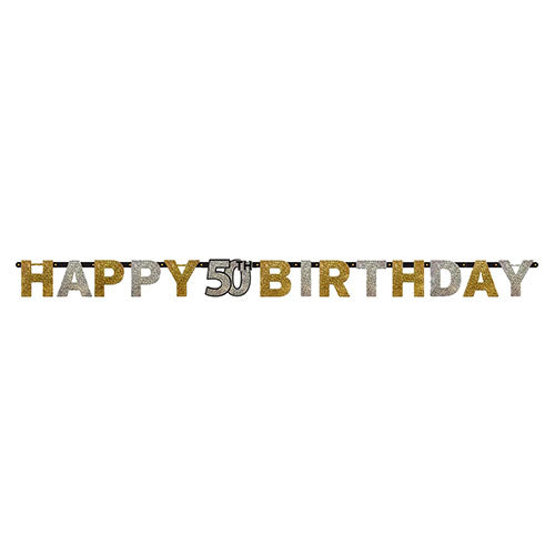 Party Balloon 50th Birthday Gold Sparkling Letter Banner