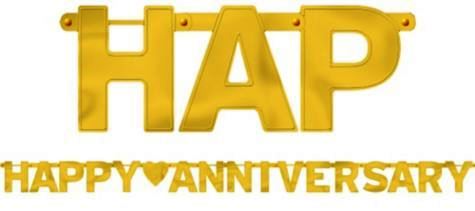 Party Balloon Happy Anniversary  Gold Large Letter Banner