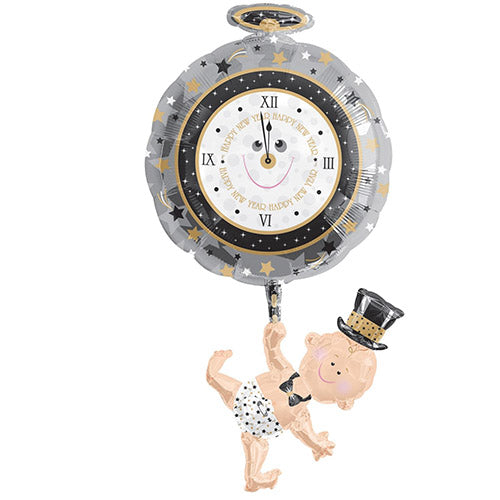 Baby Holding Clock Shaped Balloon