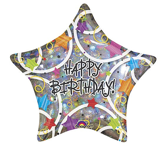 Party Balloon 19" Holo Happy Birthday Stars Foil Balloon S55