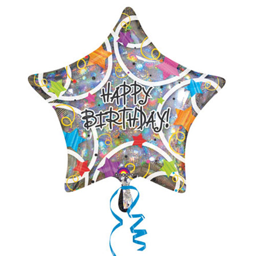 Party Balloon  Holographic Birthday Stars Foil Balloon 32"