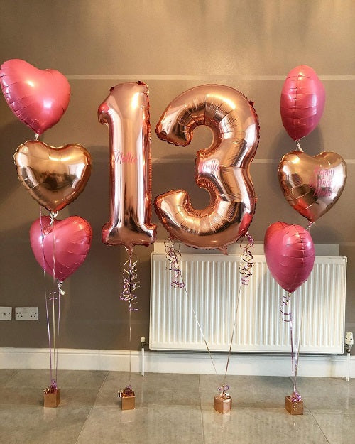 Pink & Rose Gold 13th Birthday Balloon Bouquet