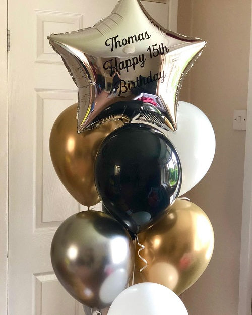 Personalised Silver Star 15th Birthday Balloon Bouquet