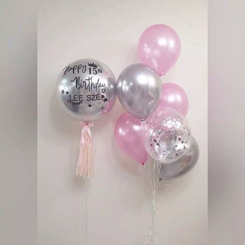 Personalised Silver ORBZ 15th Birthday Balloon Bouquet