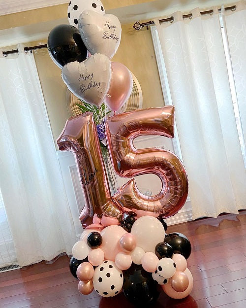 Party Balloons Rose Gold 15th Birthday Bouquet