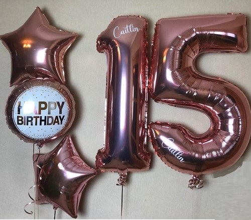 Party Balloons Rose Gold Theme 15th Birthday Bouquet