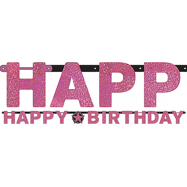Party Balloon Happy Birthday Pink Sparkling Celebration Holographic Banner