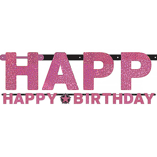 Party Balloon Happy Birthday Pink Sparkling Celebration Holographic Banner