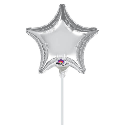 Party Balloon 9" Silver Star Stick Foil Balloon A10