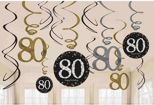 Party Balloon 80th Birthday Swirl Decorations 12ct - Sparkling Celebration