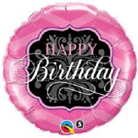 Party Balloon 18" Bday Pink &amp; Black Foil Balloon