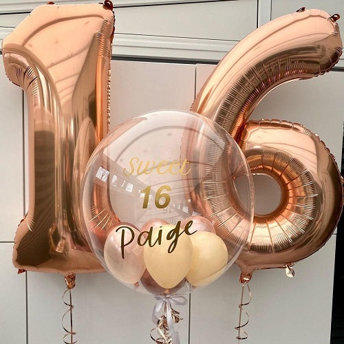 Party Balloons Customise Bubble & Gold Foil Number 16th Birthday Balloon Bouquet