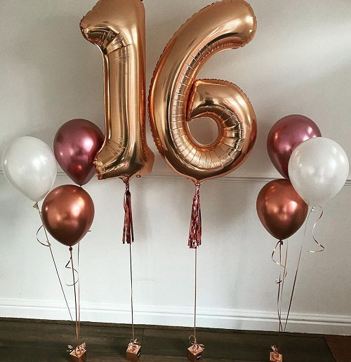 Party Balloons Gold Number 16th Birthday Balloon Bouquet