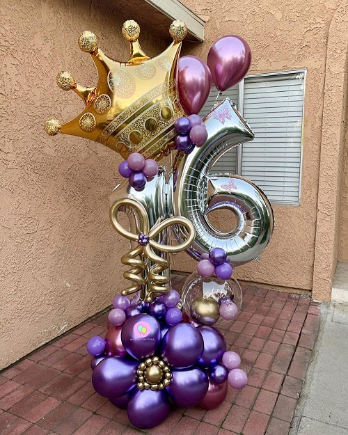 Party Balloons Golden Crown 16th Birthday Balloon Bouquet